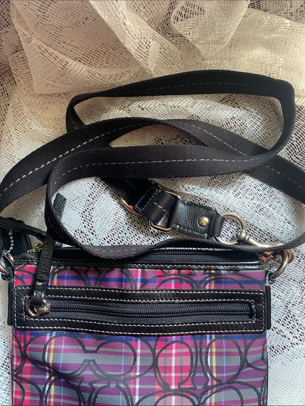 Coach Pink Plaid Signature Crossbody with Black Strap and Leather Trim - Picture 7 of 7